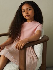 Reiss Pink Zoe 13-14 yrs Metallic Pleated Knitted Dress - Image 3 of 4