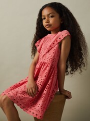 Reiss Pink Lilly 4-9 yrs Cotton Broderie Dress - Image 3 of 4