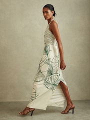 Reiss White/Green Lexi Floral Sketch Halter Neck Maxi Dress - Image 1 of 5