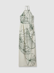 Reiss White/Green Lexi Floral Sketch Halter Neck Maxi Dress - Image 2 of 5