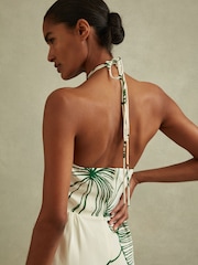 Reiss White/Green Lexi Floral Sketch Halter Neck Maxi Dress - Image 3 of 5