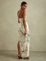Reiss White/Green Lexi Floral Sketch Halter Neck Maxi Dress - Image 4 of 5