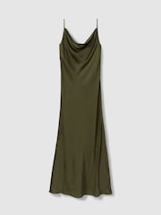 Reiss Khaki Isabel Satin Cowl Neck Midi Dress - Image 2 of 5