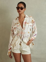 Reiss Ivory Faye Relaxed Floral Print Shirt - Image 1 of 5