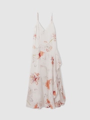 Reiss Ivory/Coral Melody Floral Print Side Split Midi Dress - Image 2 of 5