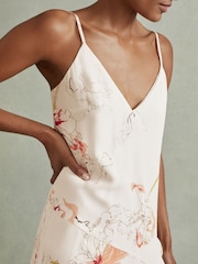Reiss Ivory/Coral Melody Floral Print Side Split Midi Dress - Image 3 of 5