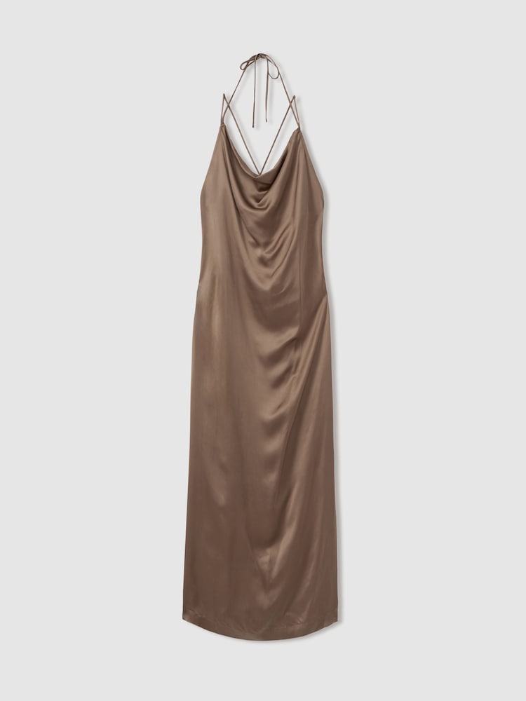 Visón - Vestido largo lila de satén con cuello vuelto de Reiss - Imagen 2 de 5 Visón - Vestido largo lila de satén con cuello vuelto de Reiss - Imagen 2 de 5