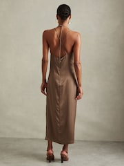 Reiss Mink Lilah Satin Cowl Neck Maxi Dress - Image 4 of 5