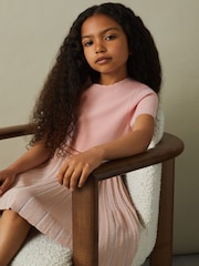 Reiss Pink Zoe 4-9 yrs Metallic Pleated Knitted Dress - Image 3 of 4