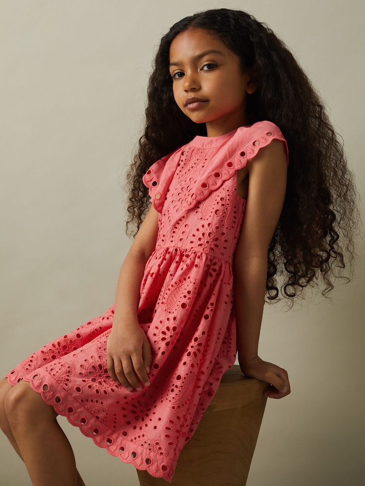 Reiss Pink Lilly 9-13 yrs Cotton Broderie Dress - Image 1 of 4
