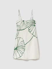 Reiss White/Green Marli Floral Sketch Removable Strap Mini Dress - Image 2 of 5