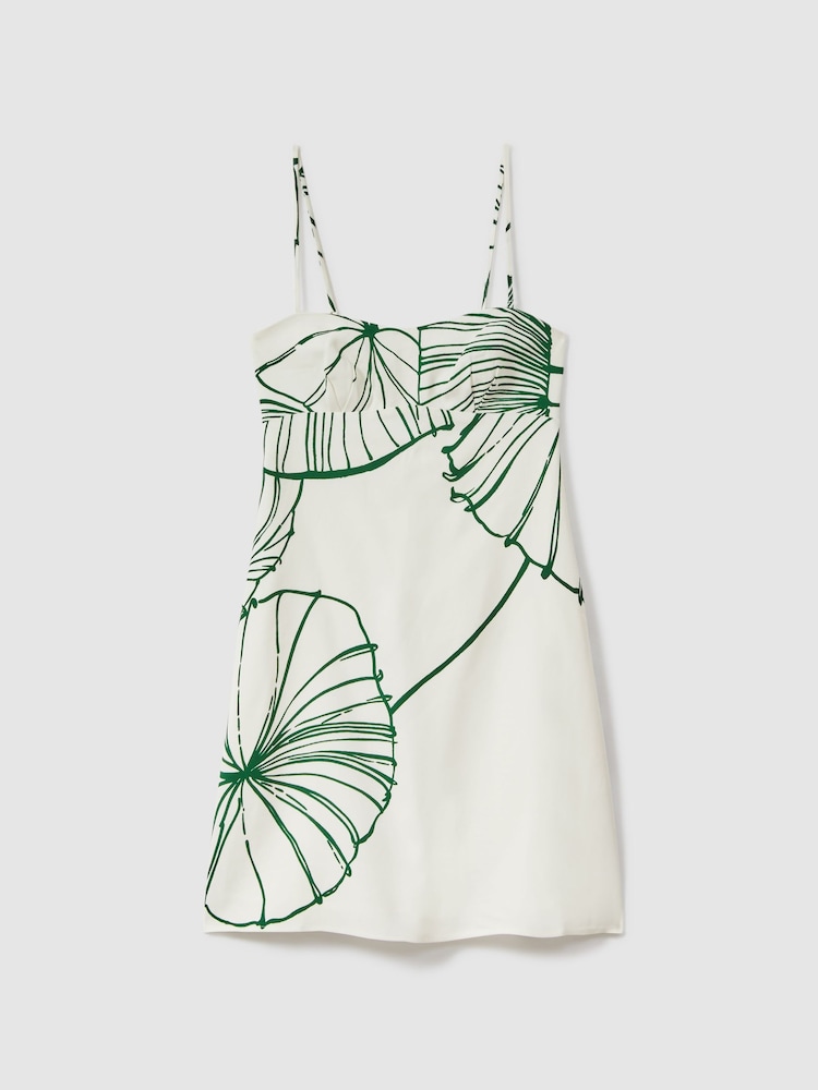 Reiss White/Green Marli Floral Sketch Removable Strap Mini Dress - Image 2 of 5