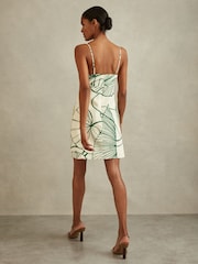 Reiss White/Green Marli Floral Sketch Removable Strap Mini Dress - Image 4 of 5