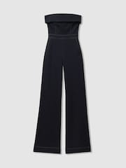 Mono largo de pernera ancha sin tirantes de denim Tiggie de Reiss - Imagen 2 de 7