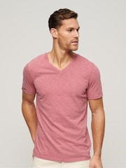 Superdry Pink 100% Cotton V-Neck Slub Short Sleeve T-Shirt - Image 1 of 6