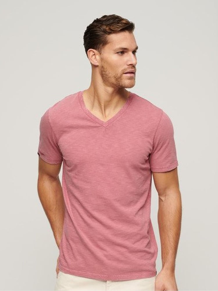 Superdry Pink 100% Cotton V-Neck Slub Short Sleeve T-Shirt - Image 1 of 6