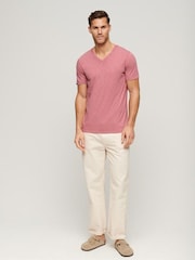 Superdry Pink 100% Cotton V-Neck Slub Short Sleeve T-Shirt - Image 2 of 6
