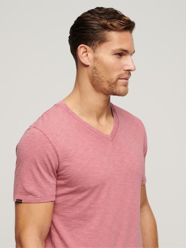 Superdry Pink 100% Cotton V-Neck Slub Short Sleeve T-Shirt - Image 3 of 6