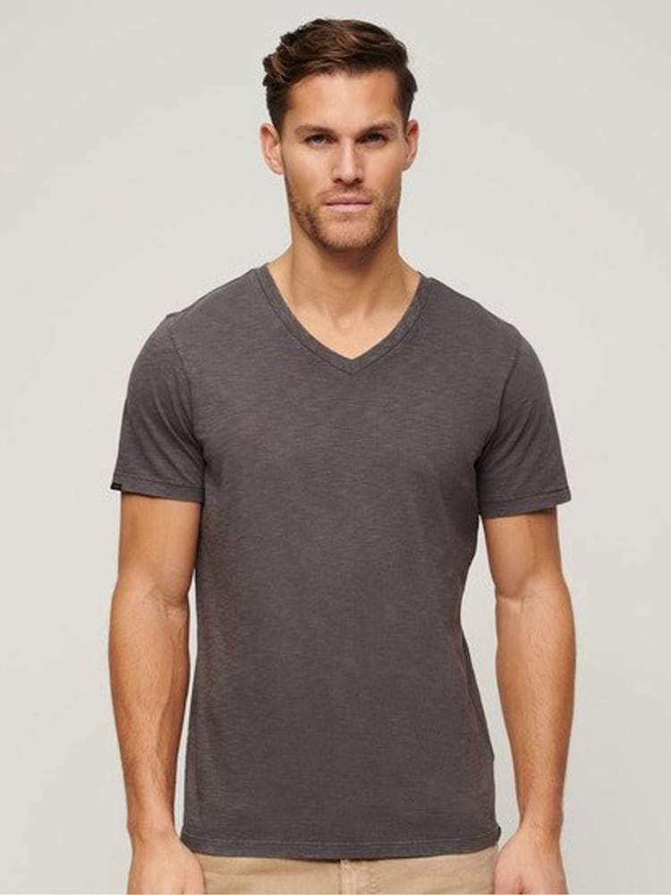 Superdry Grey 100% Cotton V-Neck Slub Short Sleeve T-Shirt - Image 1 of 5