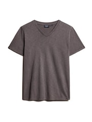 Superdry Grey 100% Cotton V-Neck Slub Short Sleeve T-Shirt - Image 4 of 5