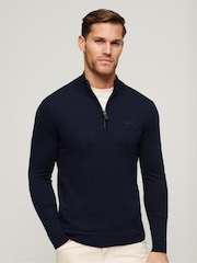 Superdry Blue Henley Cotton Cashmere Knitted Jumper - Image 1 of 6
