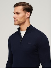 Superdry Blue Henley Cotton Cashmere Knitted Jumper - Image 3 of 6