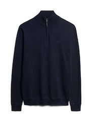 Superdry Blue Henley Cotton Cashmere Knitted Jumper - Image 4 of 6