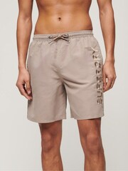 Superdry Brown Sport Graphic 17 Inch Recycled Swim Shorts - Image 1 of 6