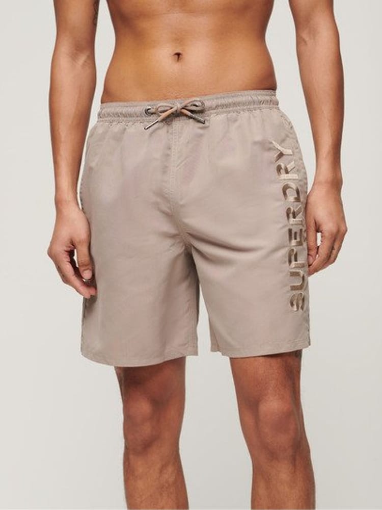 Superdry Brown Sport Graphic 17 Inch Recycled Swim Shorts - Image 1 of 6
