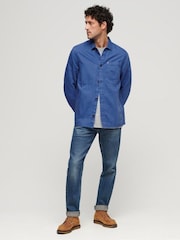 Superdry Blue The Merchant Store Linen Blend Overshirt - Image 3 of 6