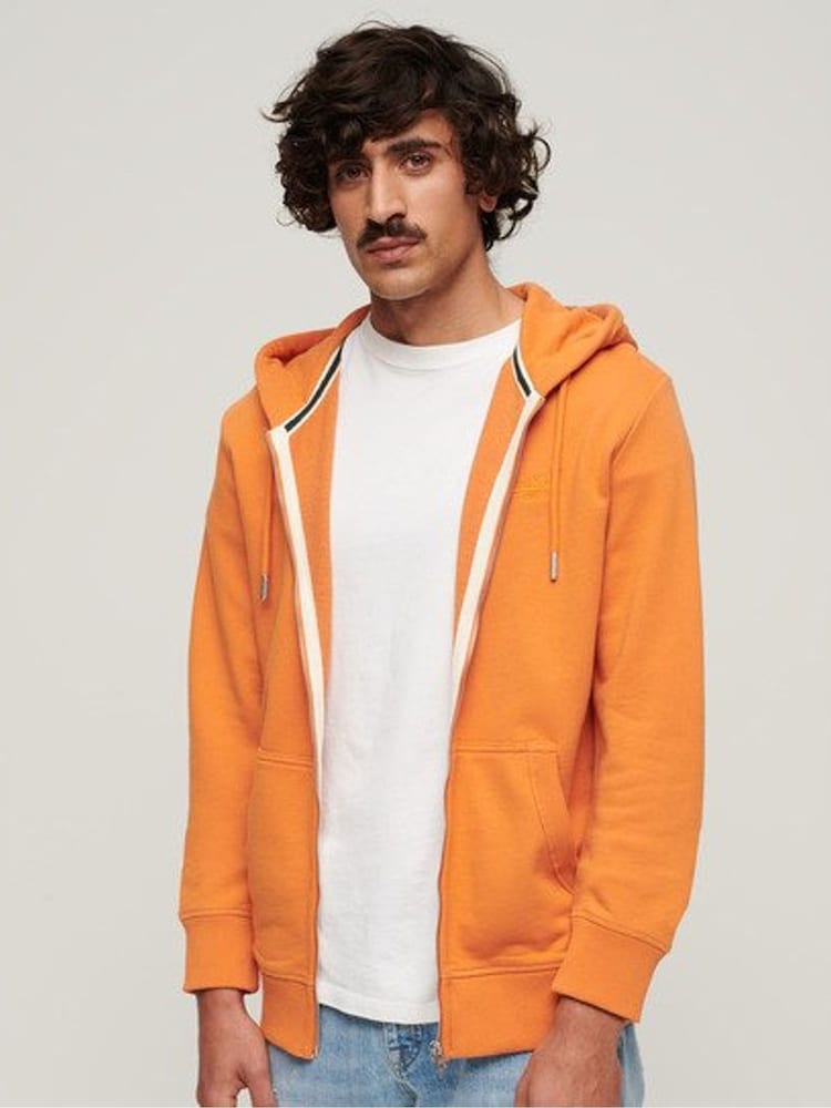 Superdry Orange Chrome Essential Logo Zip-Up Hoodie - Image 1 of 6 Superdry Orange Chrome Essential Logo Zip-Up Hoodie - Image 1 of 6