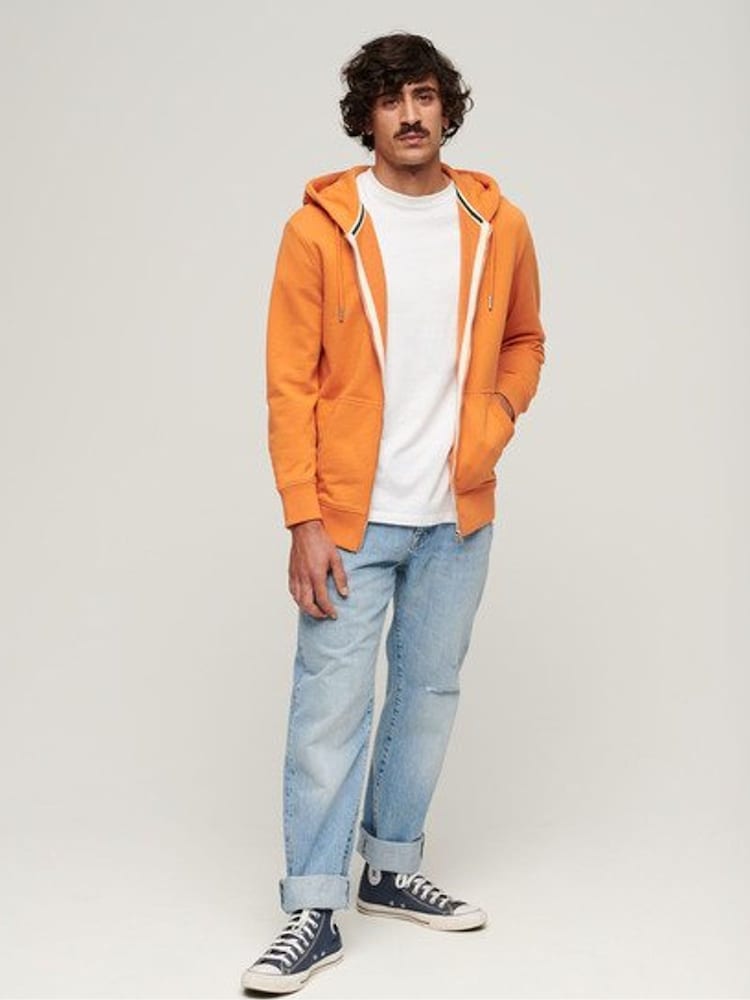 Superdry Orange Chrome Essential Logo Zip-Up Hoodie - Image 2 of 6 Superdry Orange Chrome Essential Logo Zip-Up Hoodie - Image 2 of 6