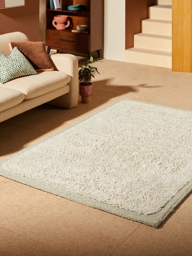 MADE.COM White/Aqua Kurt Wool Berber Rug - Image 1 of 4