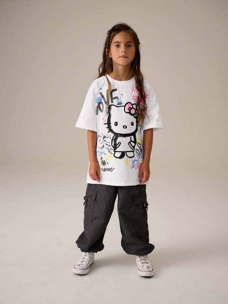 White 100% Cotton Graffiti Hello Kitty Oversized T-Shirt (3-16yrs) - Image 1 of 10