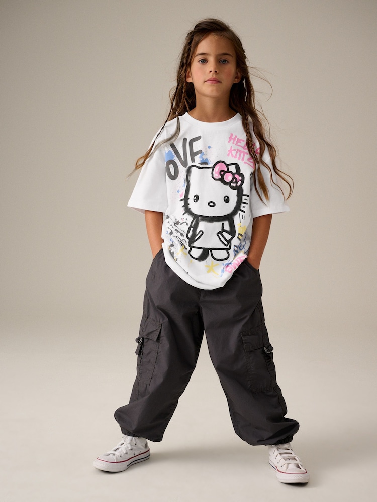 White 100% Cotton Graffiti Hello Kitty Oversized T-Shirt (3-16yrs) - Image 2 of 10
