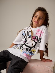 White 100% Cotton Graffiti Hello Kitty Oversized T-Shirt (3-16yrs) - Image 3 of 10