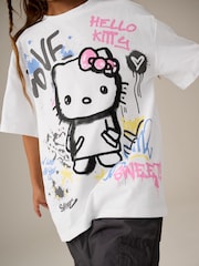 White 100% Cotton Graffiti Hello Kitty Oversized T-Shirt (3-16yrs) - Image 6 of 10