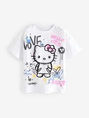 White 100% Cotton Graffiti Hello Kitty Oversized T-Shirt (3-16yrs) - Image 7 of 10