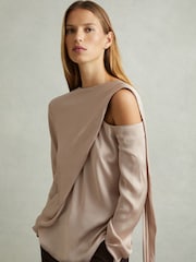 Reiss Blush Lauren Off-The-Shoulder Drape Top - Image 1 of 6
