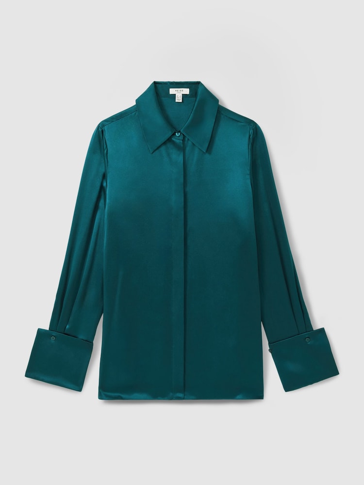 Reiss Teal Hailey Silk Shirt - Image 2 of 6