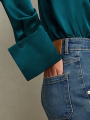 Reiss Teal Hailey Silk Shirt - Image 3 of 6