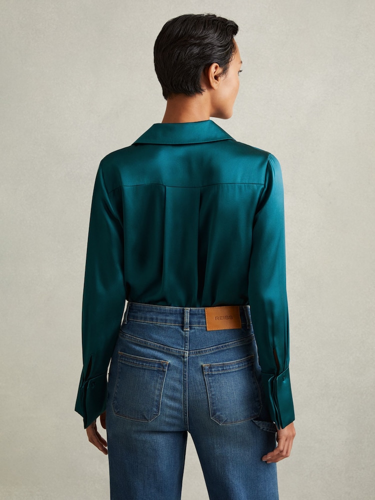 Reiss Teal Hailey Silk Shirt - Image 4 of 6