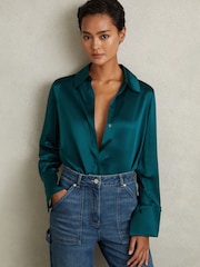 Reiss Teal Hailey Silk Shirt - Image 5 of 6