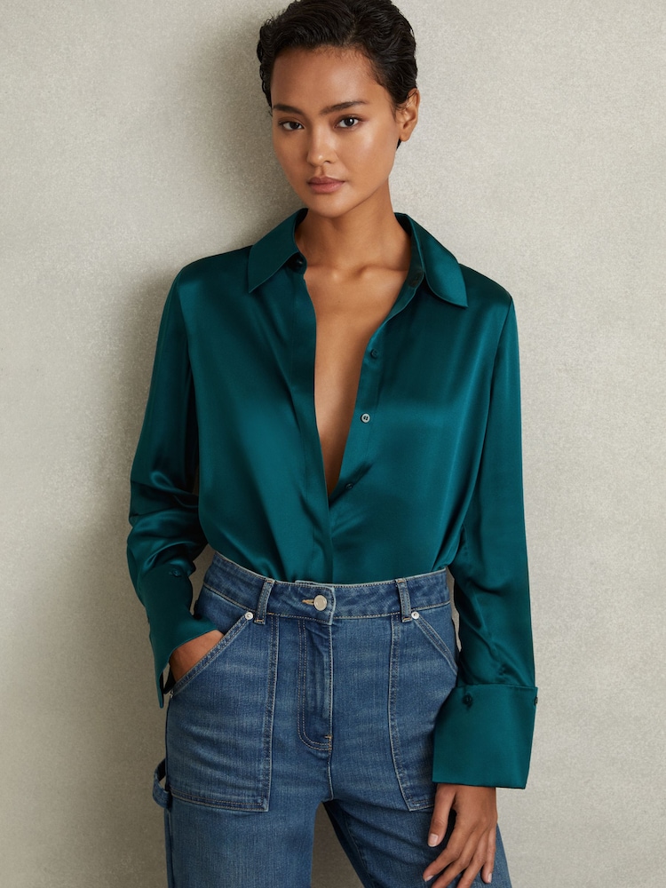 Reiss Teal Hailey Silk Shirt - Image 5 of 6