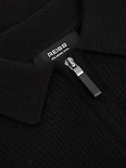 Reiss Black Regis 3-9 yrs Merino Wool Quarter Zip Polo Shirt - Image 3 of 3