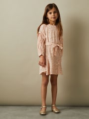 Reiss Pink Allie 9-13 yrs Metallic Jacquard Print Puff Sleeve Dress - Image 3 of 5