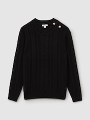 Reiss Black Libby Wool-Cashmere Cable Knit Jumper - Image 2 of 6