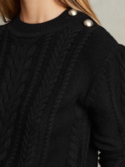 Reiss Black Libby Wool-Cashmere Cable Knit Jumper - Image 3 of 6