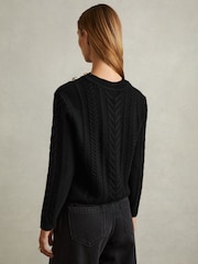Reiss Black Libby Wool-Cashmere Cable Knit Jumper - Image 4 of 6