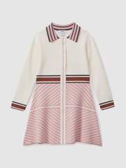 Reiss Pink Zana 13-14 yrs Knitted Striped Collar Dress - Image 1 of 4
